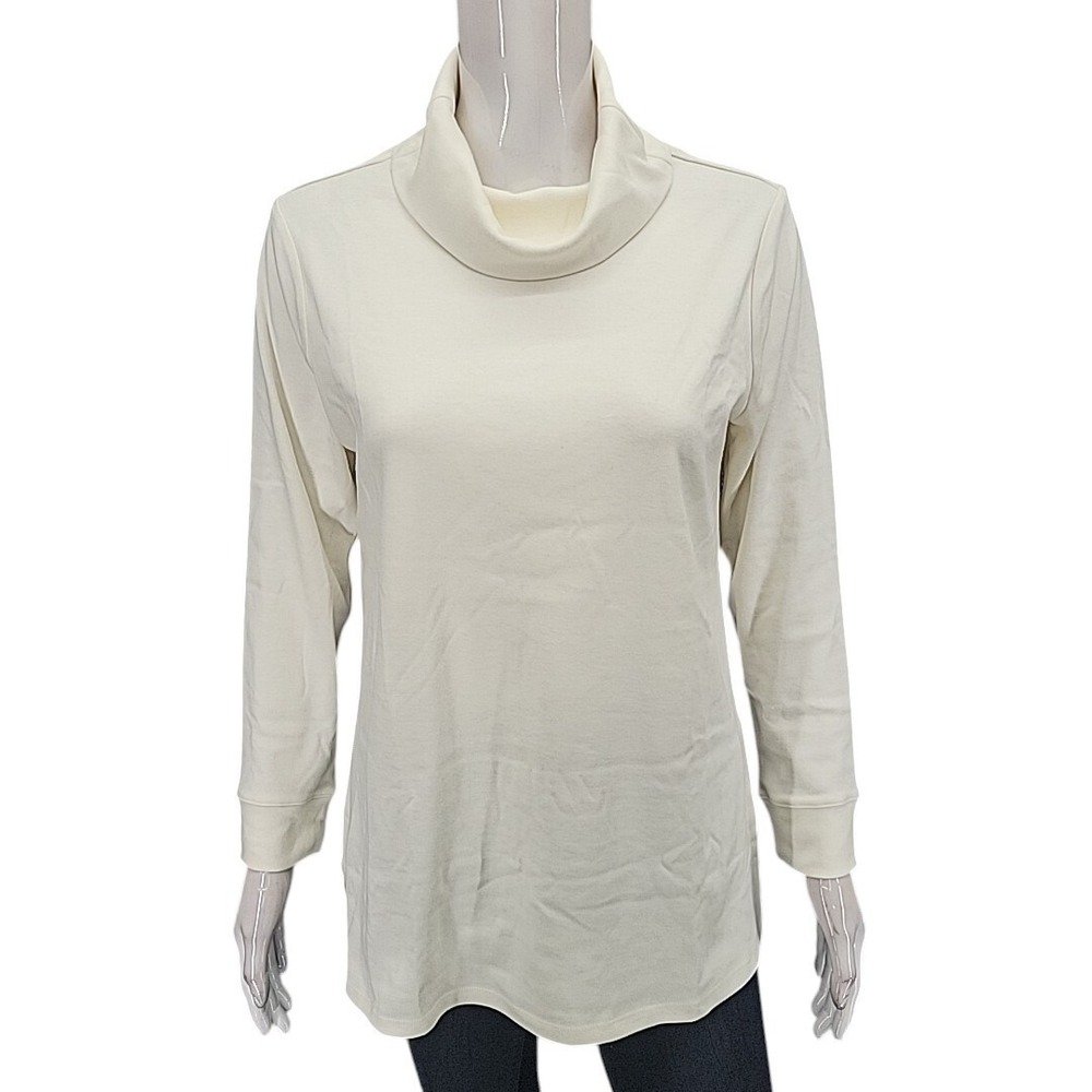 Denim & Co Women Ivory Cowl Neck Tunic Top Knit Shirt Petite Small A460434